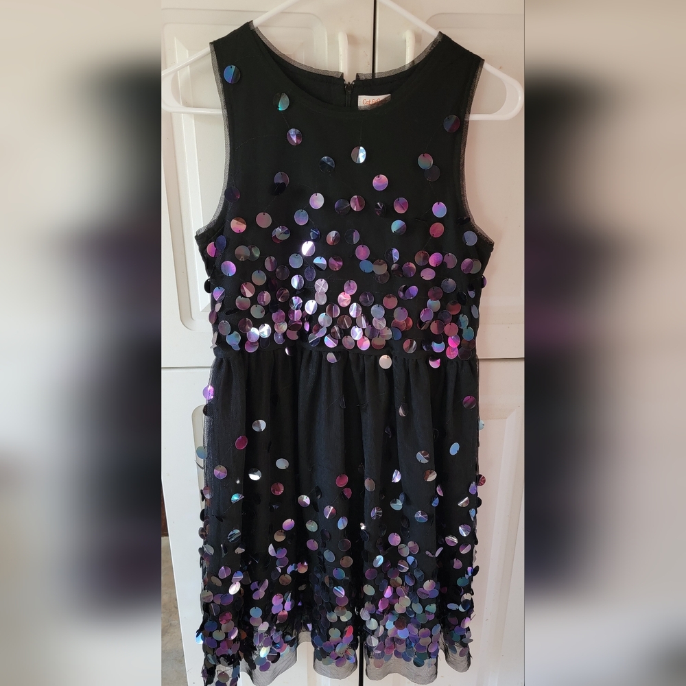 Formal Yet Fun Black Kids Dress W/large Sequins